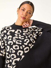 Roman Black Leopard Print Knitted Jumper - Image 4 of 5