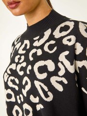 Roman Black Leopard Print Knitted Jumper - Image 5 of 5