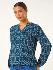 Roman Blue Button Detail Pinktuck Top - Image 4 of 5