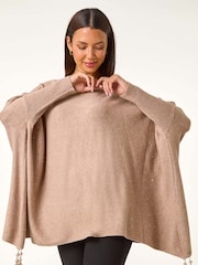 Roman Brown Sparkle Embellished Tassel Poncho - Image 2 of 5