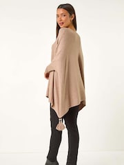 Roman Brown Sparkle Embellished Tassel Poncho - Image 3 of 5