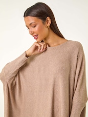Roman Brown Sparkle Embellished Tassel Poncho - Image 4 of 5