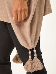 Roman Brown Sparkle Embellished Tassel Poncho - Image 5 of 5