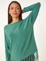 Roman Green Fringe Hem Knit Jumper - Image 1 of 5