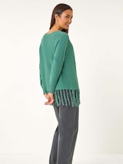 Roman Green Fringe Hem Knit Jumper - Image 3 of 5