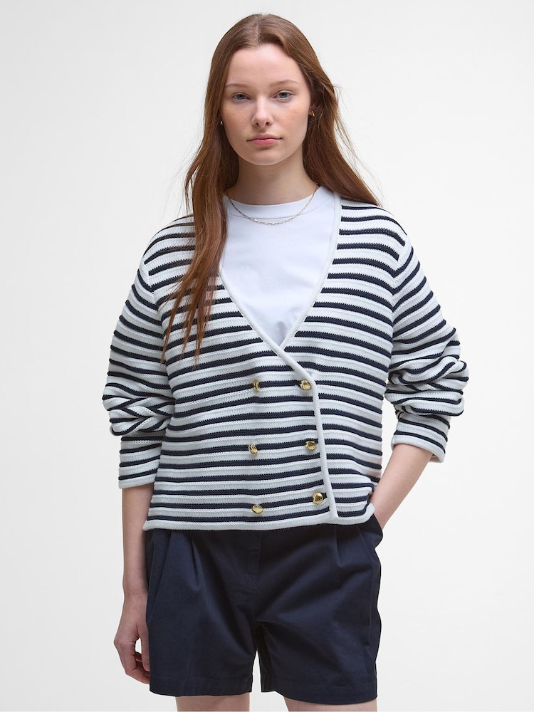 Barbour® White Abby Knitted 100% Cotton Cardigan - Image 1 of 5