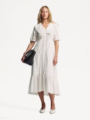 Rixo White Edina Pin Tuck Midi Dress - Image 1 of 5