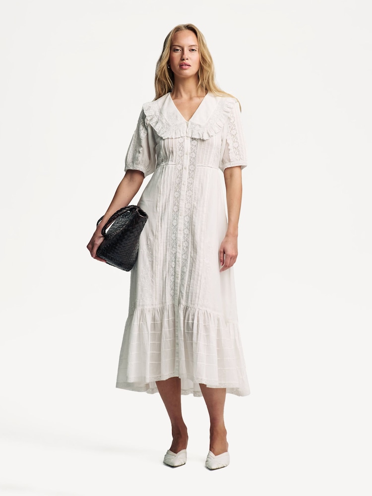 Rixo White Edina Pin Tuck Midi Dress - Image 1 of 5