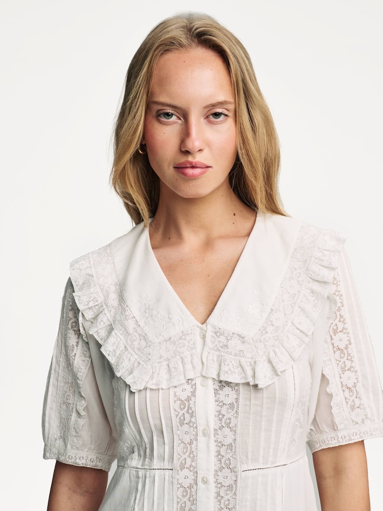 white christmas dresses Edina Cotton Midi Dress in Pansy Embroidery White main image 0
