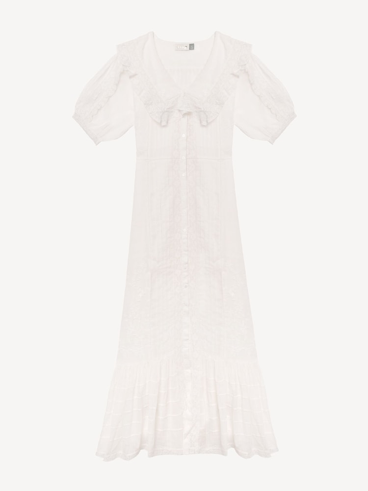 Rixo White Edina Pin Tuck Midi Dress - Image 5 of 5