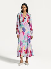 Rixo Pink Aero Tulip Print Midi Dress - Image 1 of 7