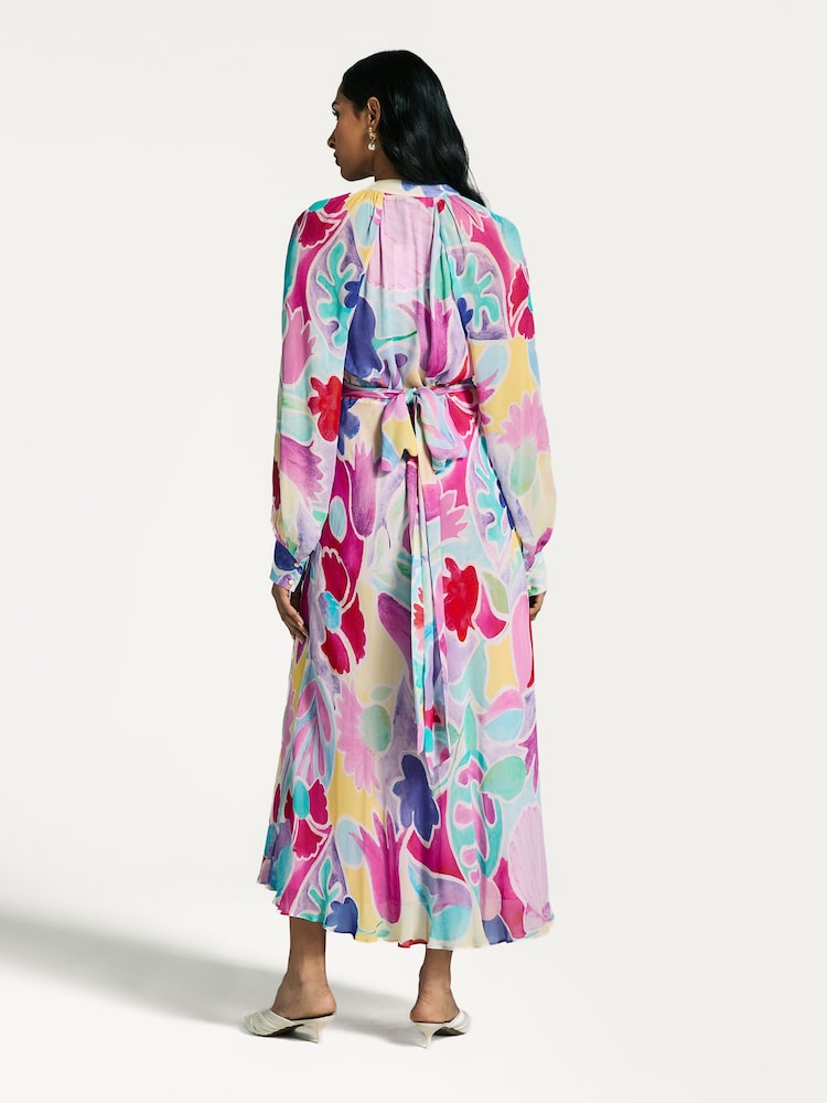 Rixo Pink Aero Tulip Print Midi Dress - Image 2 of 7