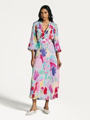 Rixo Pink Aero Tulip Print Midi Dress - Image 4 of 7