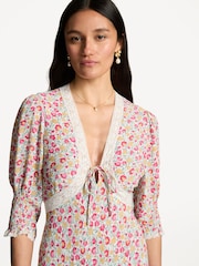 Rixo Pink Amina Lace Trim Midi Dress - Image 3 of 5