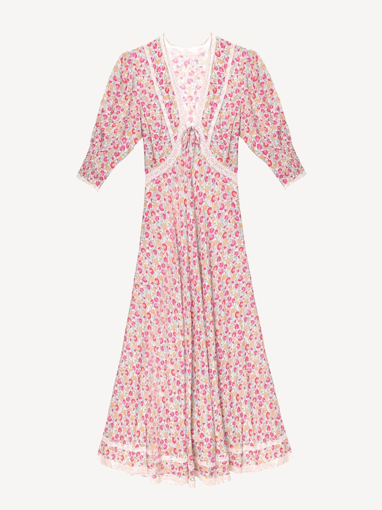 Rixo Pink Amina Lace Trim Midi Dress - Image 5 of 5