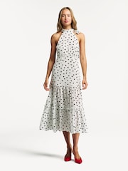 Rixo White Eleanor Polka Dot Tiered Midi Dress - Image 1 of 6