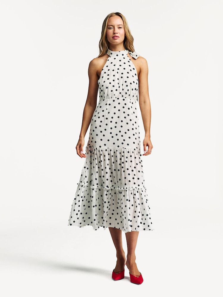 Rixo White Eleanor Polka Dot Tiered Midi Dress - Image 1 of 6