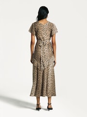 Rixo Brown Animal Print Tiered Midi Dress - Image 3 of 4