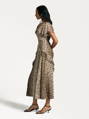 Rixo Brown Animal Print Tiered Midi Dress - Image 4 of 4