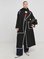 Simply Be Black Blanket Stitch Maxi Scarf Coat - Image 1 of 4