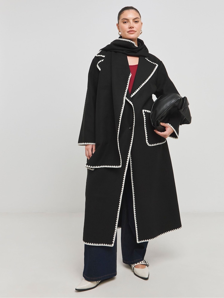 Simply Be Black Blanket Stitch Maxi Scarf Coat - Image 1 of 4