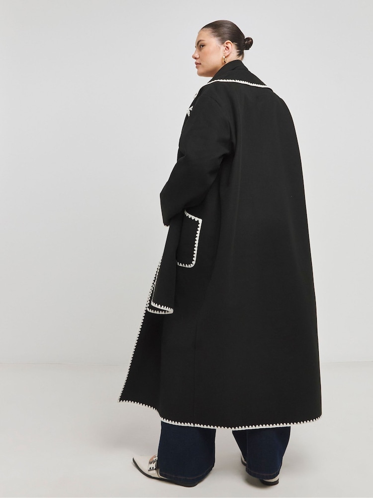 Simply Be Black Blanket Stitch Maxi Scarf Coat - Image 2 of 4
