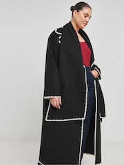 Simply Be Black Blanket Stitch Maxi Scarf Coat - Image 4 of 4