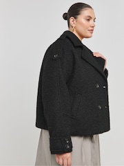 Simply Be Black Cropped Faux Wool Trench Jacket - Image 1 of 4