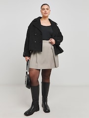 Simply Be Black Cropped Faux Wool Trench Jacket - Image 2 of 4