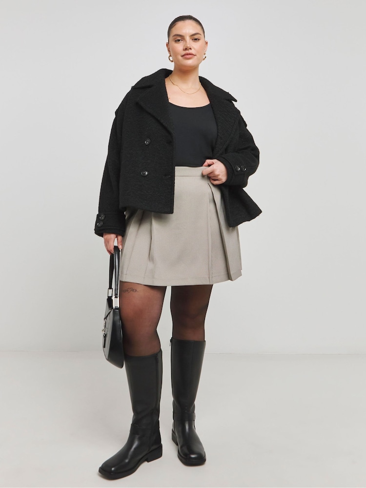 Simply Be Black Cropped Faux Wool Trench Jacket - Image 2 of 4