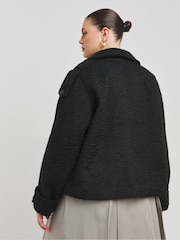 Simply Be Black Cropped Faux Wool Trench Jacket - Image 3 of 4