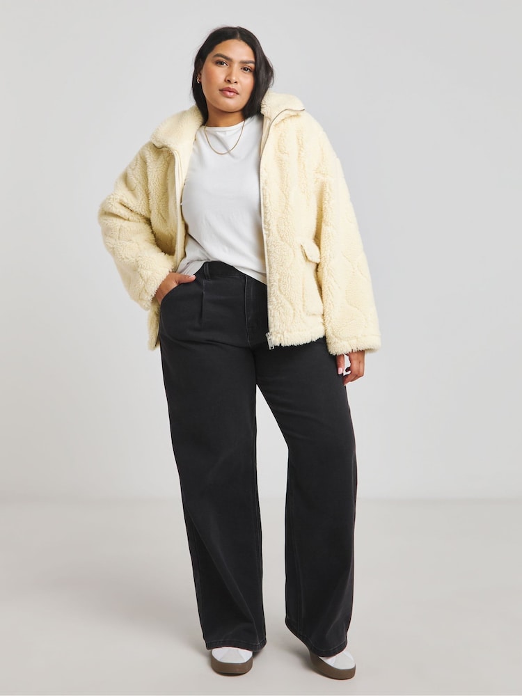 Simply Be Cream Onion Quilt Teddy Zip Through Jacket - Image 4 of 4