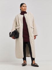 Simply Be Natural Collarless Teddy Maxi Coat - Image 1 of 4