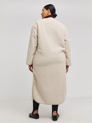 Simply Be Natural Collarless Teddy Maxi Coat - Image 2 of 4