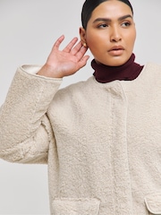 Simply Be Natural Collarless Teddy Maxi Coat - Image 3 of 4