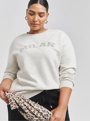 Simply Be Grey Collegiate Embellished Sweater - Image 1 of 4