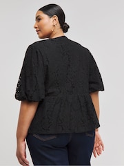Simply Be Black Lace Bow Blouse - Image 2 of 4