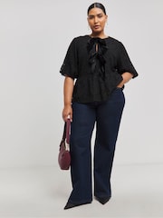 Simply Be Black Lace Bow Blouse - Image 3 of 4