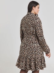 Simply Be Brown Leopard Print Button Through Shirt Dress - Image 2 of 4