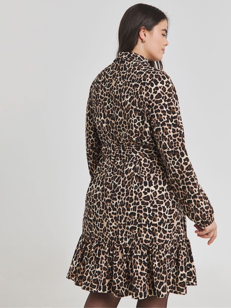 Simply Be Brown Leopard Print Button Through Shirt Dress - Image 2 of 4