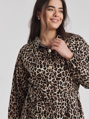 Simply Be Brown Leopard Print Button Through Shirt Dress - Image 4 of 4