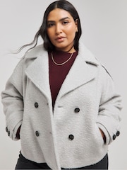 Simply Be Grey Cropped Faux Wool Trench Jacket - Image 1 of 4