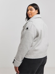 Simply Be Grey Cropped Faux Wool Trench Jacket - Image 2 of 4