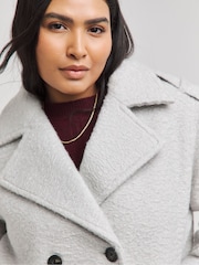 Simply Be Grey Cropped Faux Wool Trench Jacket - Image 3 of 4