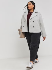 Simply Be Grey Cropped Faux Wool Trench Jacket - Image 4 of 4