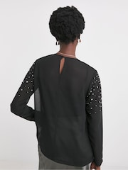 JD Williams Black Embellished Long Sleeves Blouse - Image 2 of 4