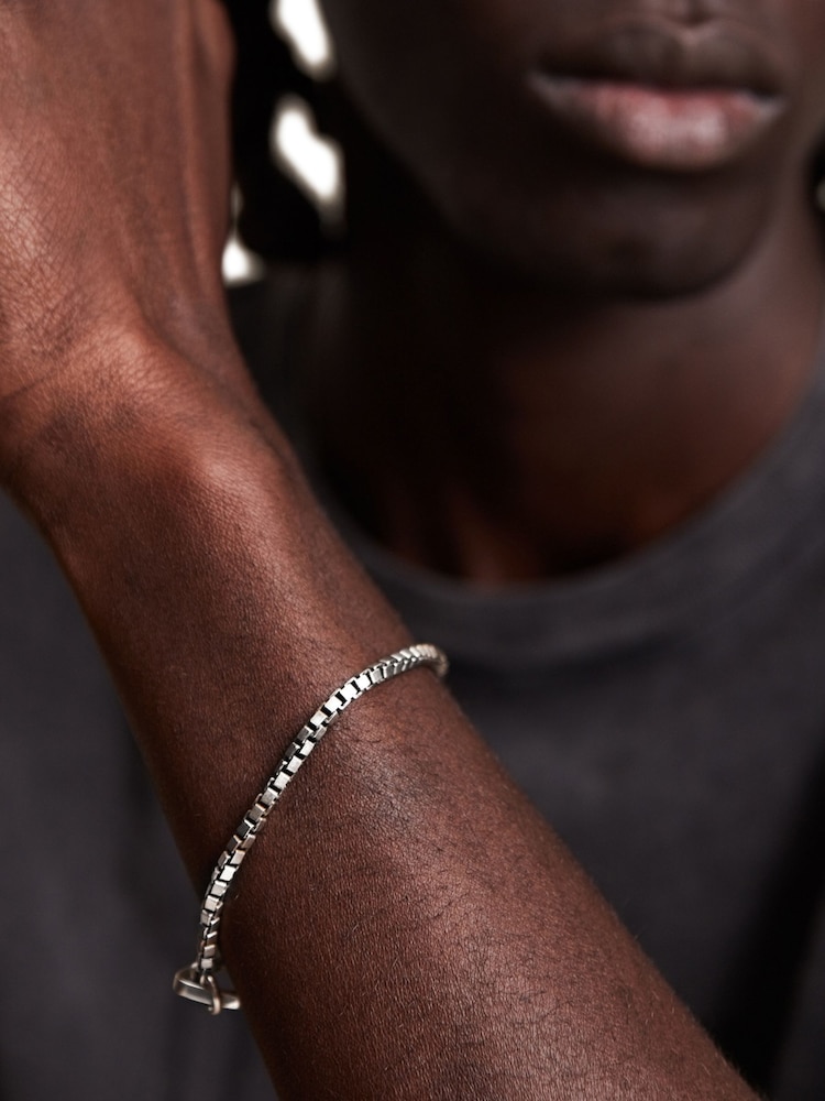 AllSaints Silver Tone Mens Box Chain Bracelet - Image 4 of 4