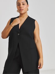 Simply Be Black Tab Detail Longline Waistcoat - Image 1 of 4