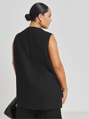 Simply Be Black Tab Detail Longline Waistcoat - Image 2 of 4