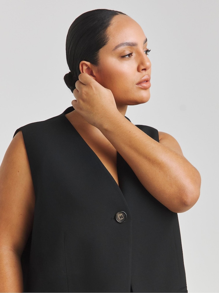Simply Be Black Tab Detail Longline Waistcoat - Image 4 of 4